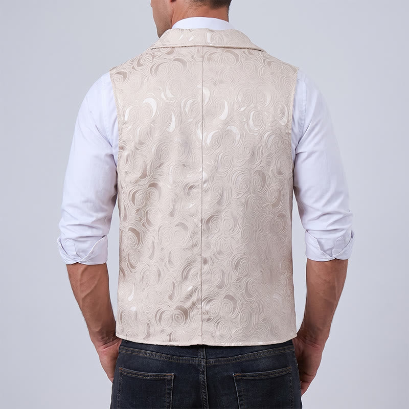 Herren-Anzugweste mit zweireihigem Blumenjacquardmuster und Kettendetail - image 4