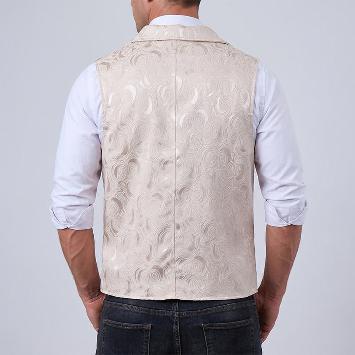 Herren-Anzugweste mit zweireihigem Blumenjacquardmuster und Kettendetail - image 4