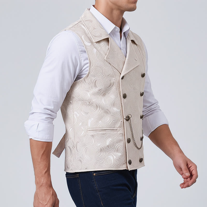 Herren-Anzugweste mit zweireihigem Blumenjacquardmuster und Kettendetail - image 3