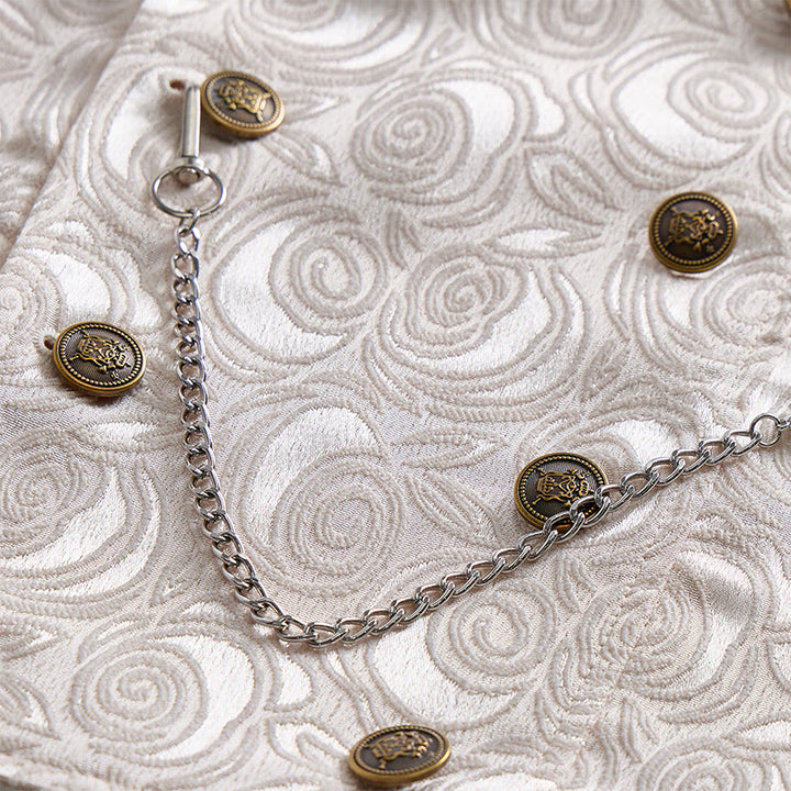 Herren-Anzugweste mit zweireihigem Blumenjacquardmuster und Kettendetail - image 7