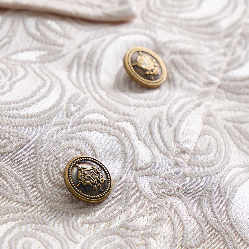 Herren-Anzugweste mit zweireihigem Blumenjacquardmuster und Kettendetail - image 8
