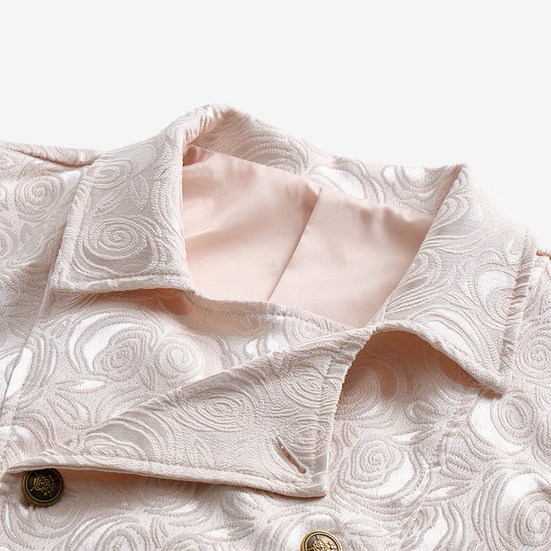 Herren-Anzugweste mit zweireihigem Blumenjacquardmuster und Kettendetail - image 6