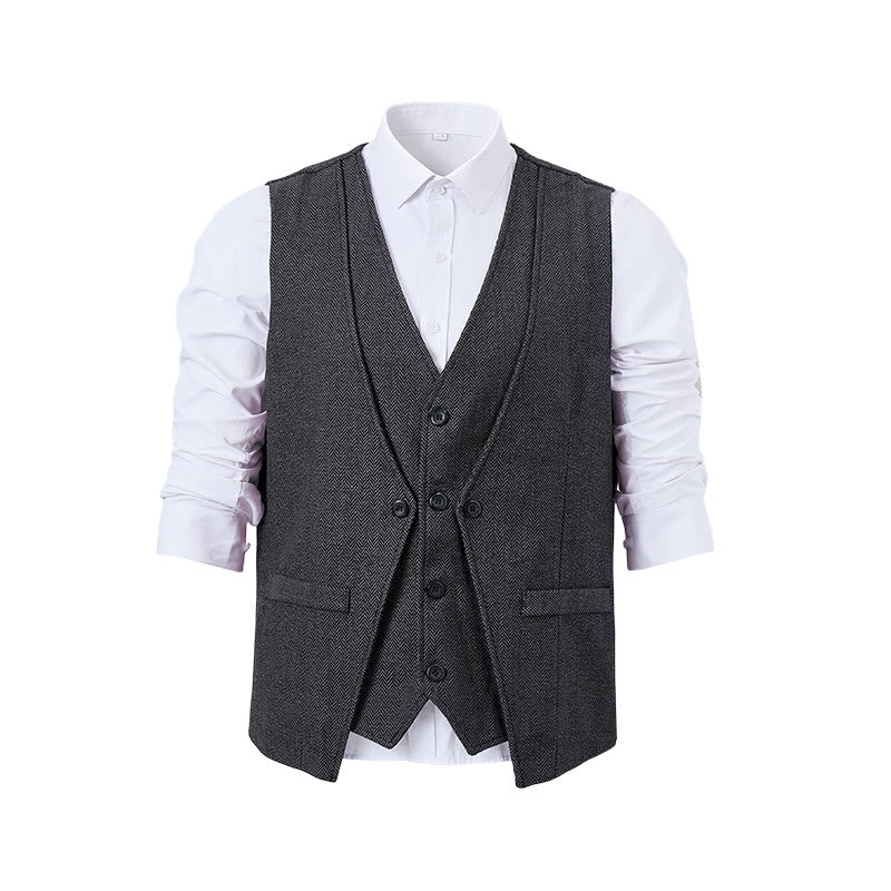 Elegante Herren-Anzugweste im Lagenlook mit Fischgrätmuster - image 12