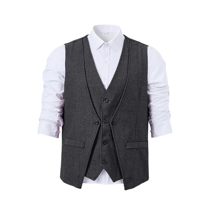Elegante Herren-Anzugweste im Lagenlook mit Fischgrätmuster - image 12