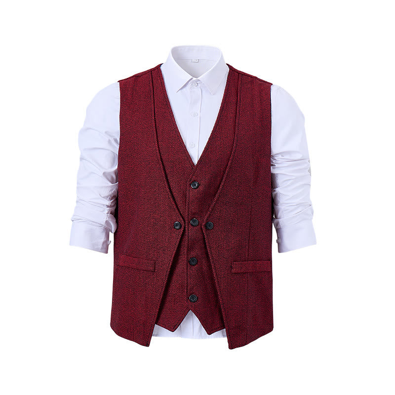 Elegante Herren-Anzugweste im Lagenlook mit Fischgrätmuster - image 10