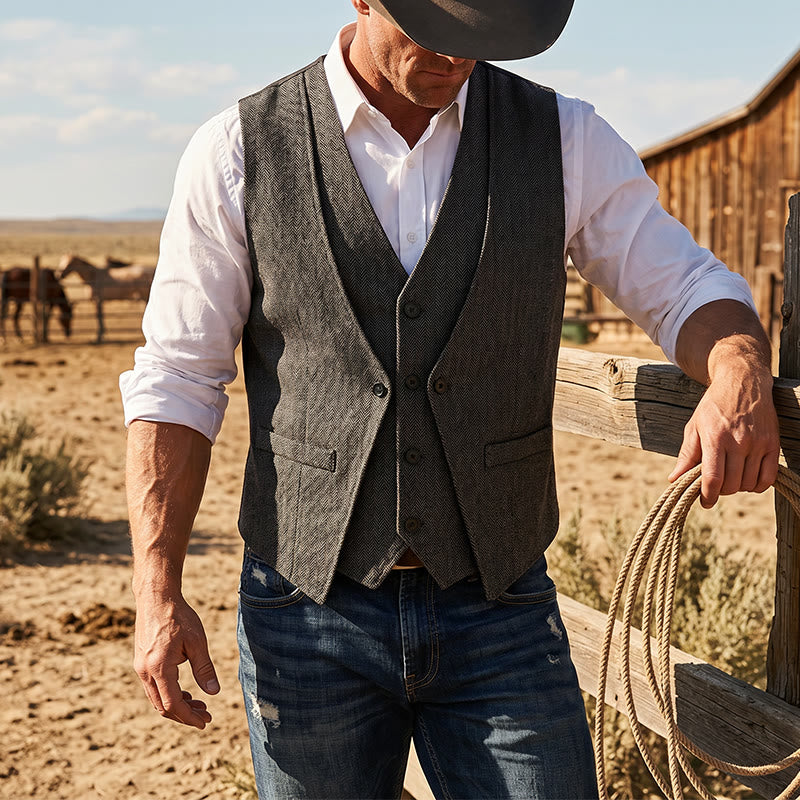 Elegante Herren-Anzugweste im Lagenlook mit Fischgrätmuster - Dunkelgrau - 2XL - image 4