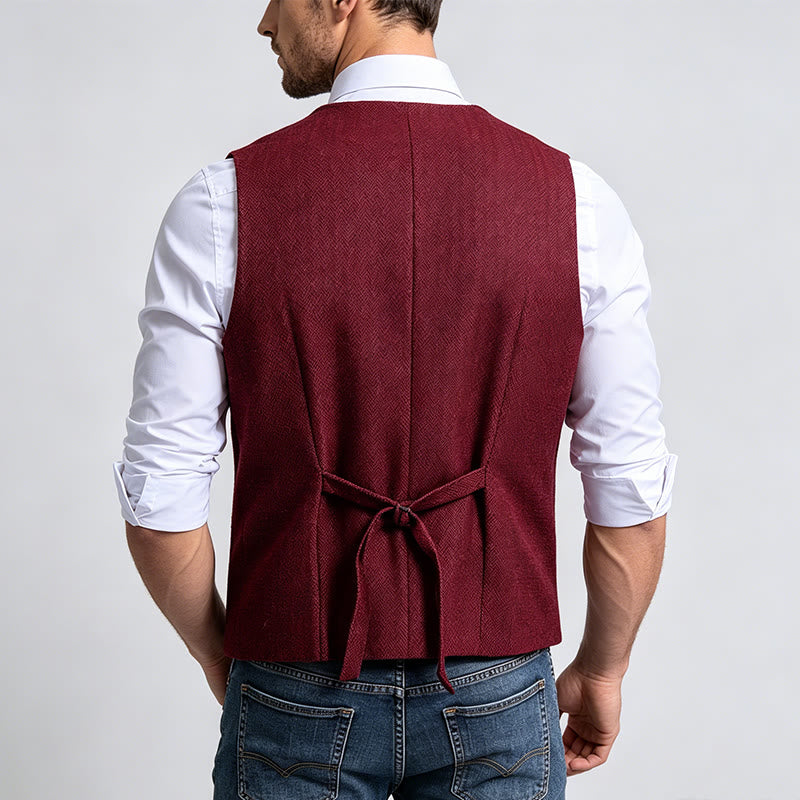 Elegante Herren-Anzugweste im Lagenlook mit Fischgrätmuster - image 3