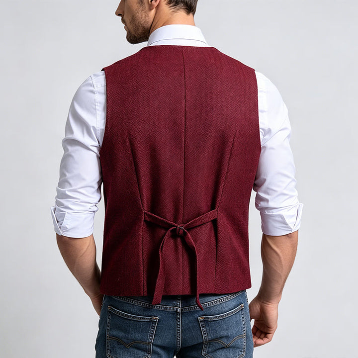 Elegante Herren-Anzugweste im Lagenlook mit Fischgrätmuster - image 3