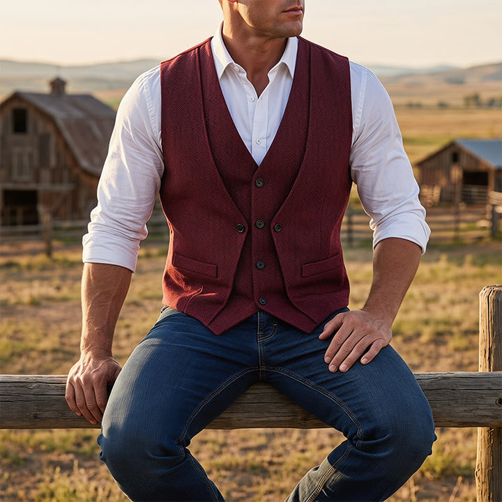 Elegante Herren-Anzugweste im Lagenlook mit Fischgrätmuster - Dunkelrot - 2XL - image 0