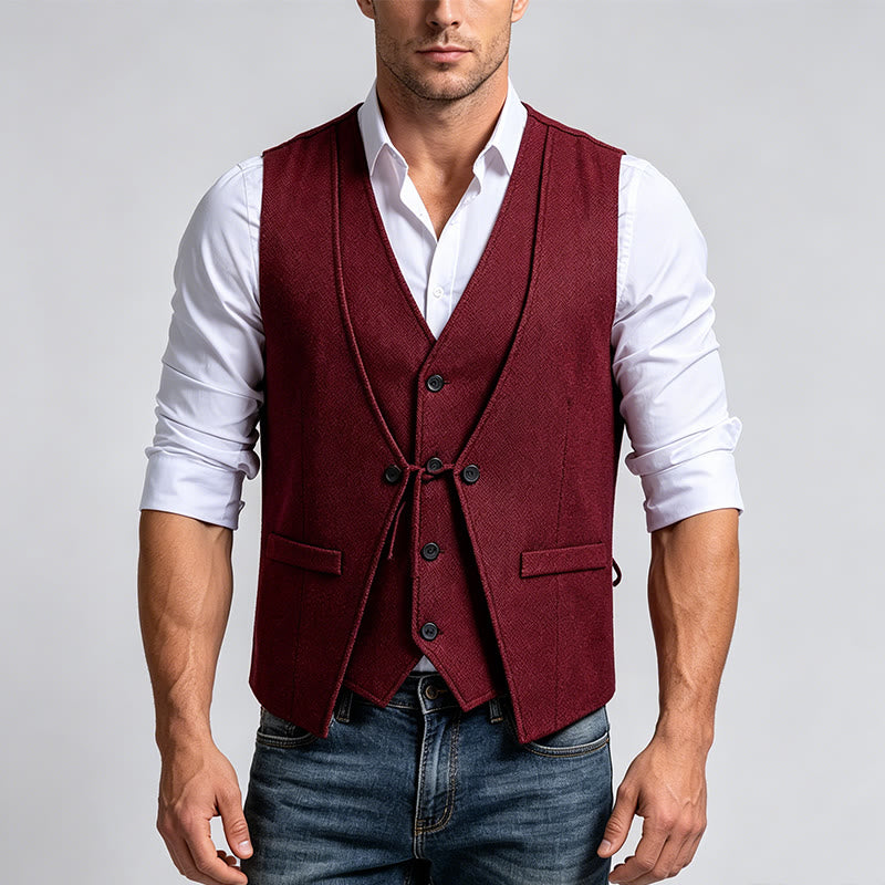 Elegante Herren-Anzugweste im Lagenlook mit Fischgrätmuster - image 2