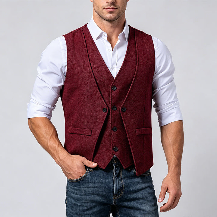 Elegante Herren-Anzugweste im Lagenlook mit Fischgrätmuster - image 1