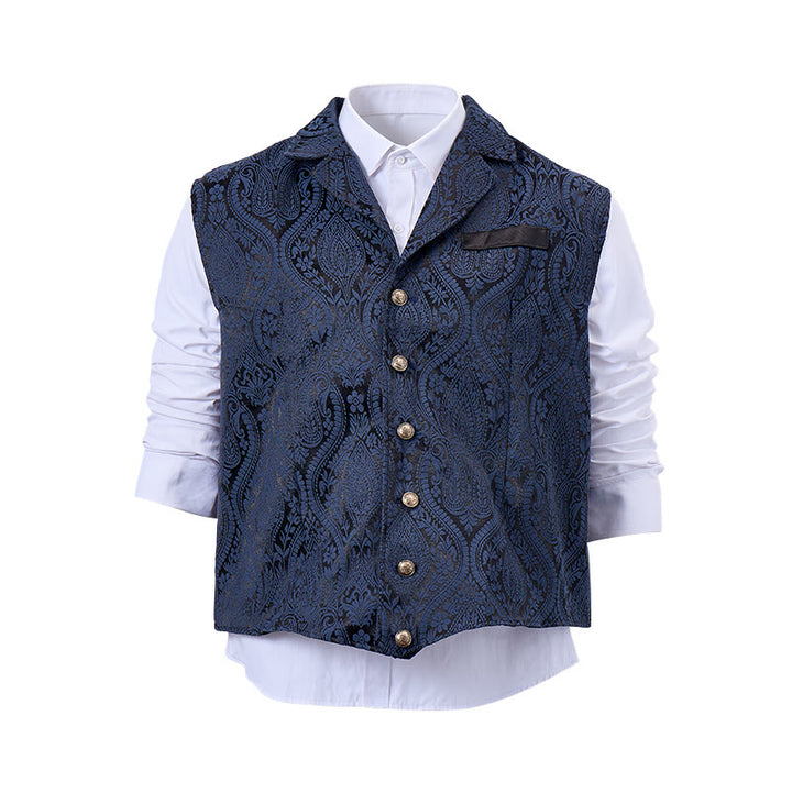 Viktorianisch inspirierte Anzugweste für Herren mit Paisley-Jacquardmuster und fallendem Revers. - image 15