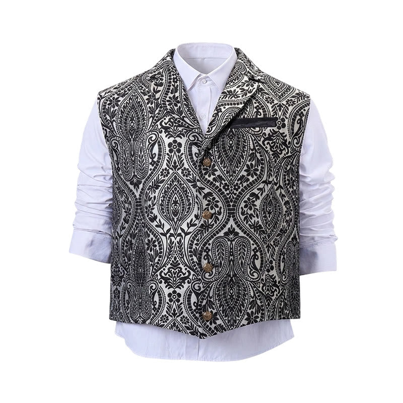 Viktorianisch inspirierte Anzugweste für Herren mit Paisley-Jacquardmuster und fallendem Revers. - image 23