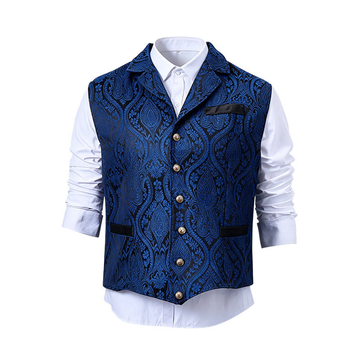 Viktorianisch inspirierte Anzugweste für Herren mit Paisley-Jacquardmuster und fallendem Revers. - image 22