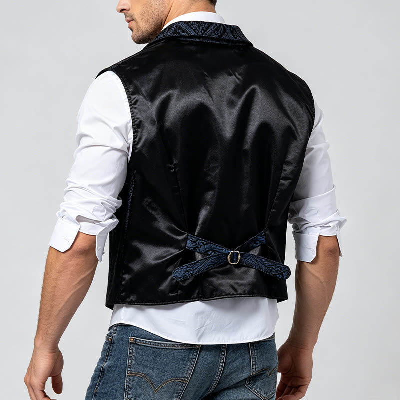 Viktorianisch inspirierte Anzugweste für Herren mit Paisley-Jacquardmuster und fallendem Revers. - image 5