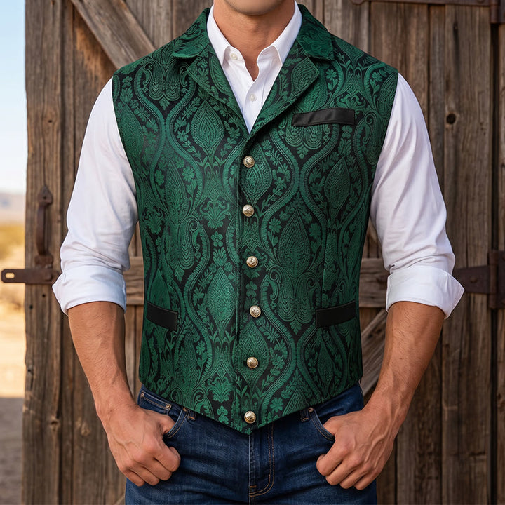Viktorianisch inspirierte Anzugweste für Herren mit Paisley-Jacquardmuster und fallendem Revers. - Grün - 2XL - image 12