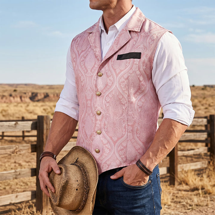 Viktorianisch inspirierte Anzugweste für Herren mit Paisley-Jacquardmuster und fallendem Revers. - Rosa - 2XL - image 8