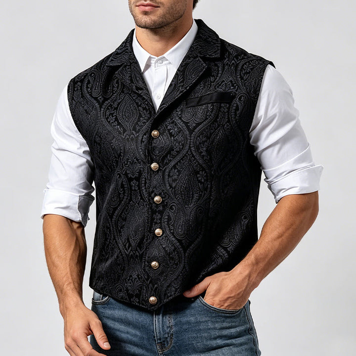 Viktorianisch inspirierte Anzugweste für Herren mit Paisley-Jacquardmuster und fallendem Revers. - image 3