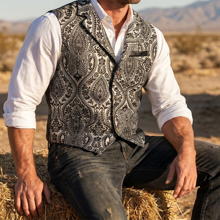 Viktorianisch inspirierte Anzugweste für Herren mit Paisley-Jacquardmuster und fallendem Revers. - Grau - 2XL - image 7