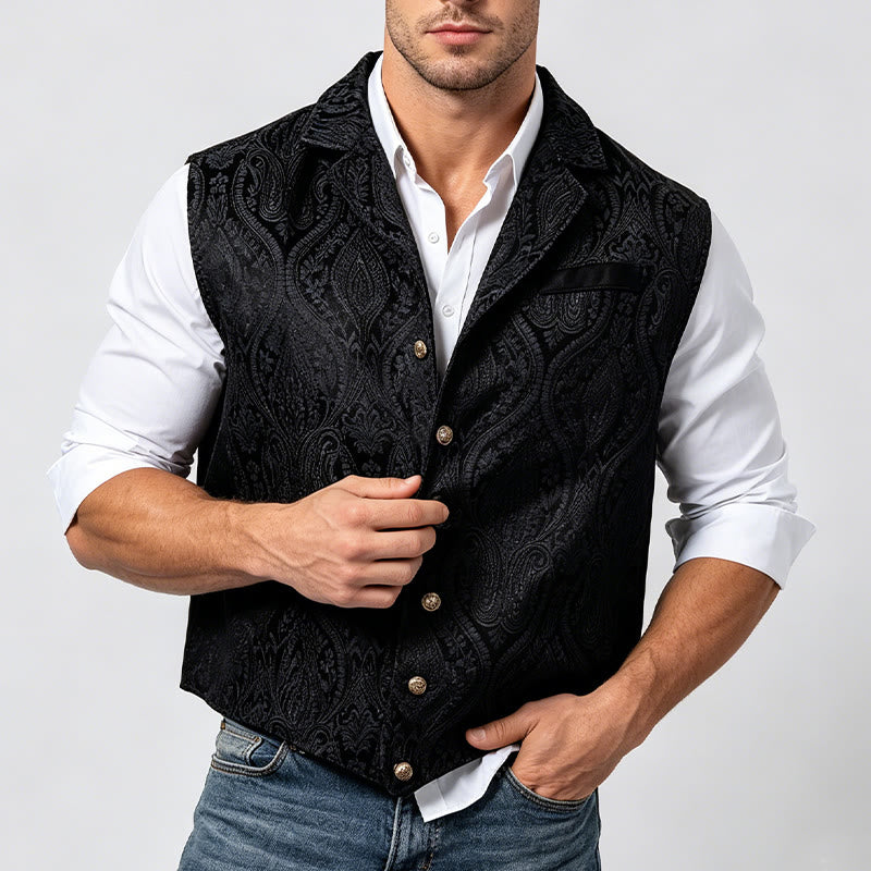 Viktorianisch inspirierte Anzugweste für Herren mit Paisley-Jacquardmuster und fallendem Revers. - image 2