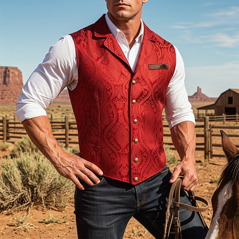 Viktorianisch inspirierte Anzugweste für Herren mit Paisley-Jacquardmuster und fallendem Revers. - Rot - 2XL - image 6