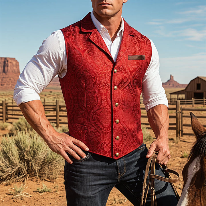 Viktorianisch inspirierte Anzugweste für Herren mit Paisley-Jacquardmuster und fallendem Revers. - Rot - 2XL - image 6
