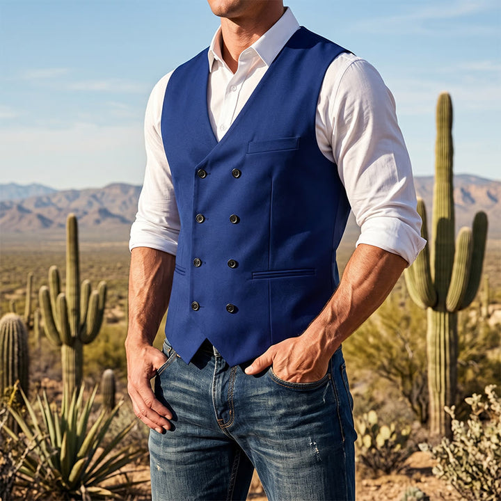 Herren-Anzugweste im Smoking-Stil, einfarbig, zweireihig. - Königlich - 3XL - image 13