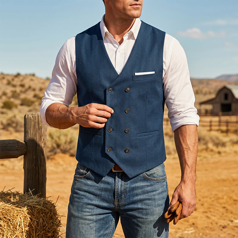 Herren-Anzugweste im Smoking-Stil, einfarbig, zweireihig. - Lake Blue - 3XL - image 14