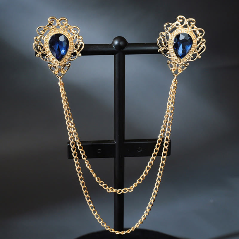 Königliche Barock-Doppeltropfen-Kragenkette-Brosche - Blau & Gold - image 0