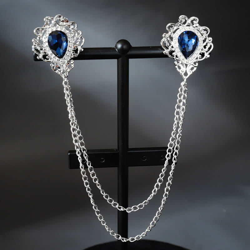 Königliche Barock-Doppeltropfen-Kragenkette-Brosche - Blau & Silber - image 1
