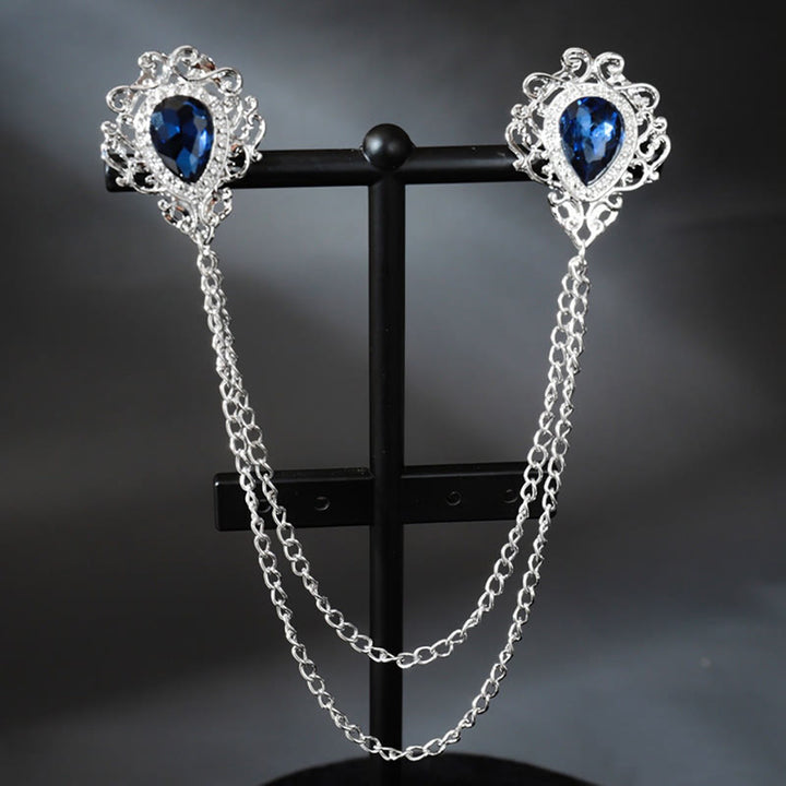 Königliche Barock-Doppeltropfen-Kragenkette-Brosche - Blau & Silber - image 1