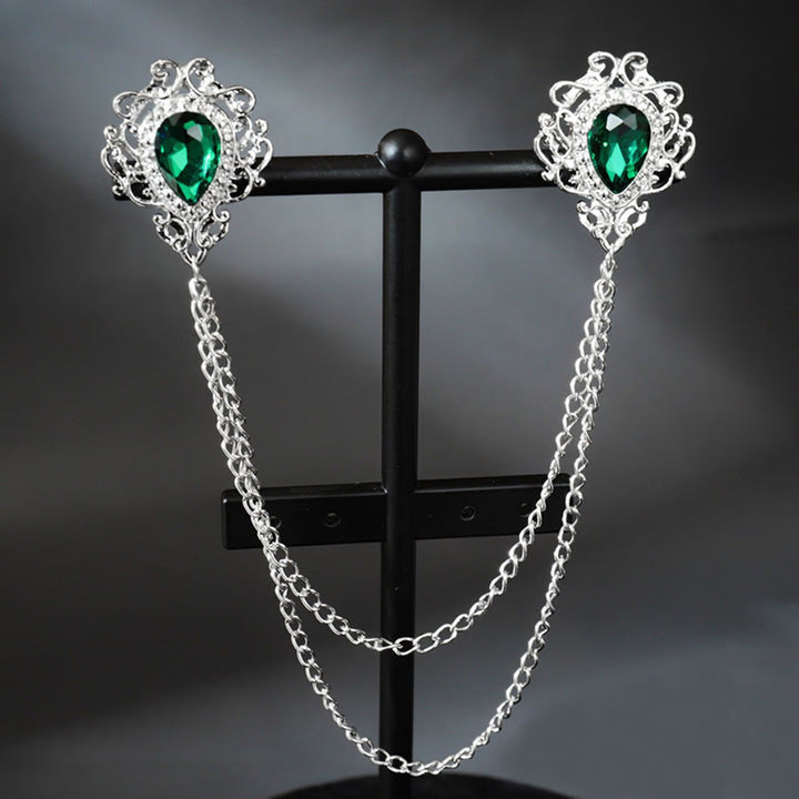 Königliche Barock-Doppeltropfen-Kragenkette-Brosche - Weiß & Silber - image 4