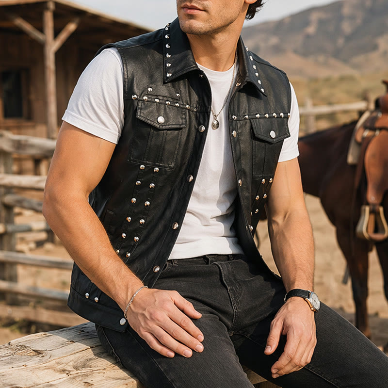 Punk-Rock-Biker-Weste aus Kunstleder mit Nieten, ärmellos - Schwarz - 2XL - image 0