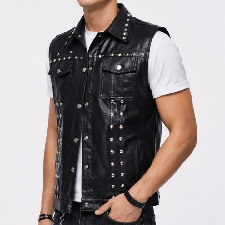 Punk-Rock-Biker-Weste aus Kunstleder mit Nieten, ärmellos - image 3