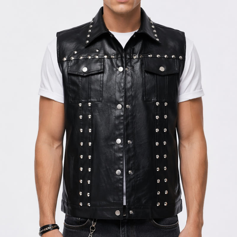 Punk-Rock-Biker-Weste aus Kunstleder mit Nieten, ärmellos - image 1