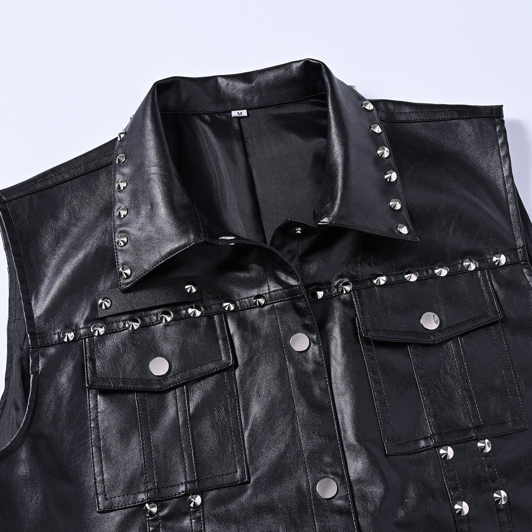 Punk-Rock-Biker-Weste aus Kunstleder mit Nieten, ärmellos - image 4