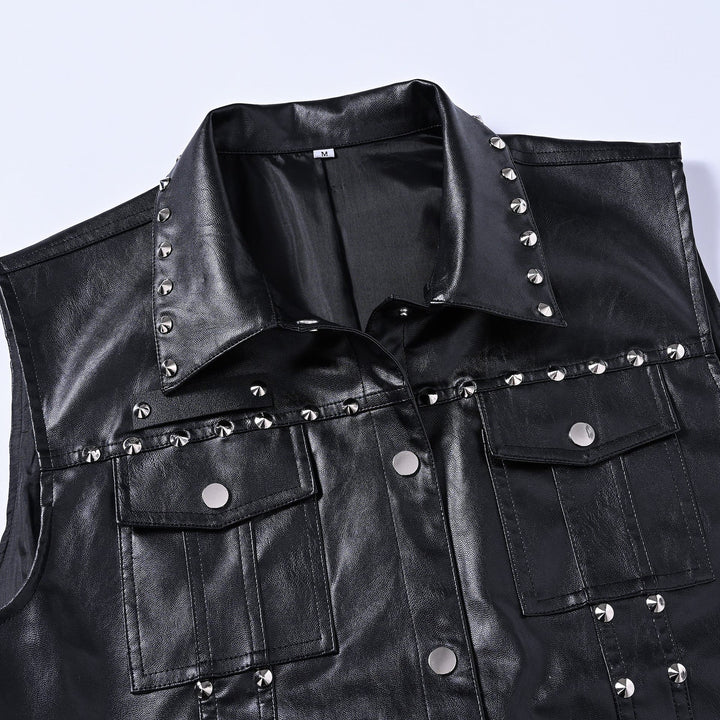 Punk-Rock-Biker-Weste aus Kunstleder mit Nieten, ärmellos - image 4