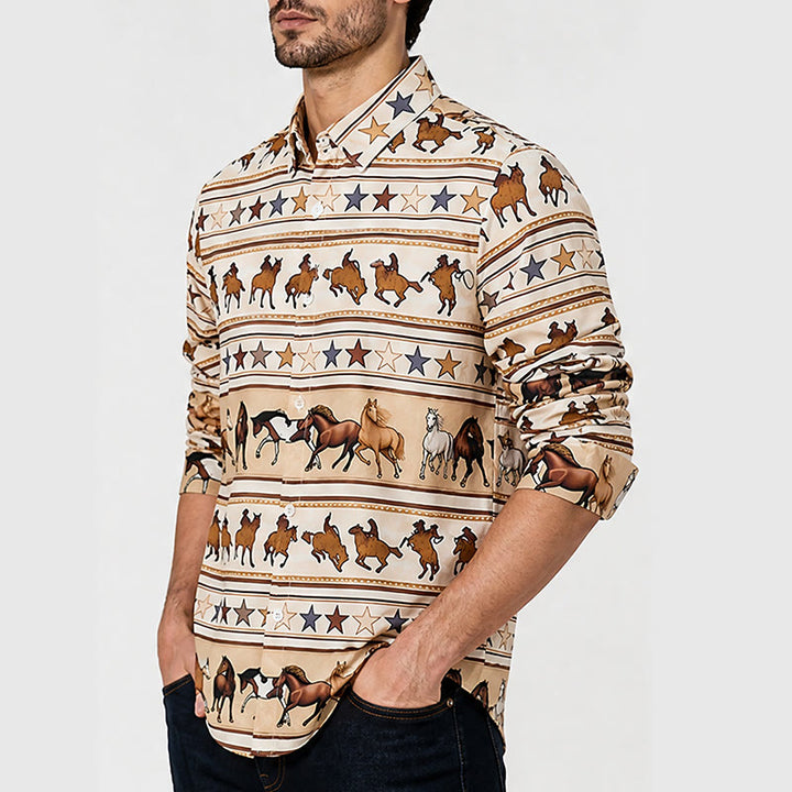 Westernhemd für Herren mit Streifenmuster, Pferd und Stern, Reitsportmotiv - image 3
