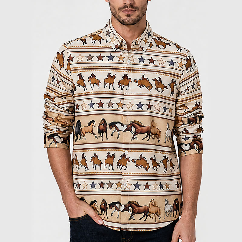 Westernhemd für Herren mit Streifenmuster, Pferd und Stern, Reitsportmotiv - image 1