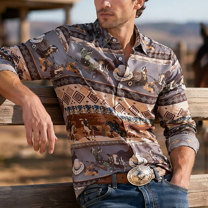 Western-Wüstenreiter- und Stammesmusterhemd für Herren - Grau - 6XL - image 0