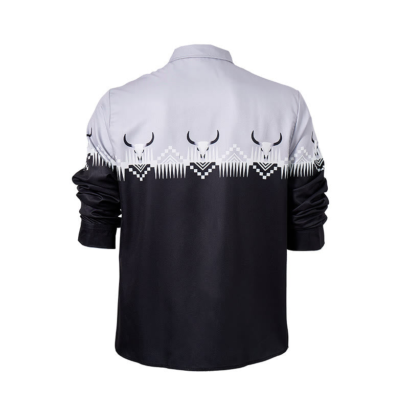 Klassisches Herrenhemd im Western-Stil mit Stierkopf-Print in Schwarz und Grau - image 10