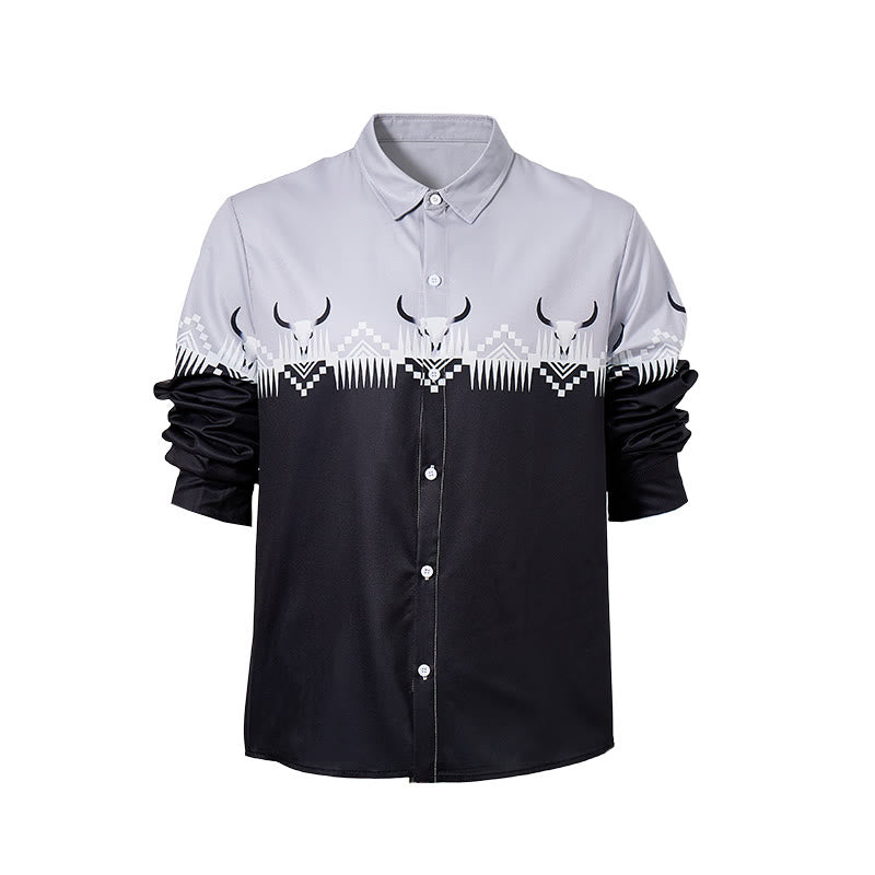 Klassisches Herrenhemd im Western-Stil mit Stierkopf-Print in Schwarz und Grau - image 9
