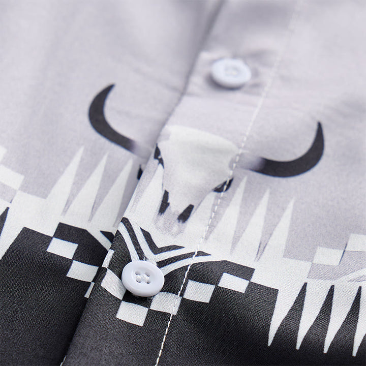 Klassisches Herrenhemd im Western-Stil mit Stierkopf-Print in Schwarz und Grau - image 5