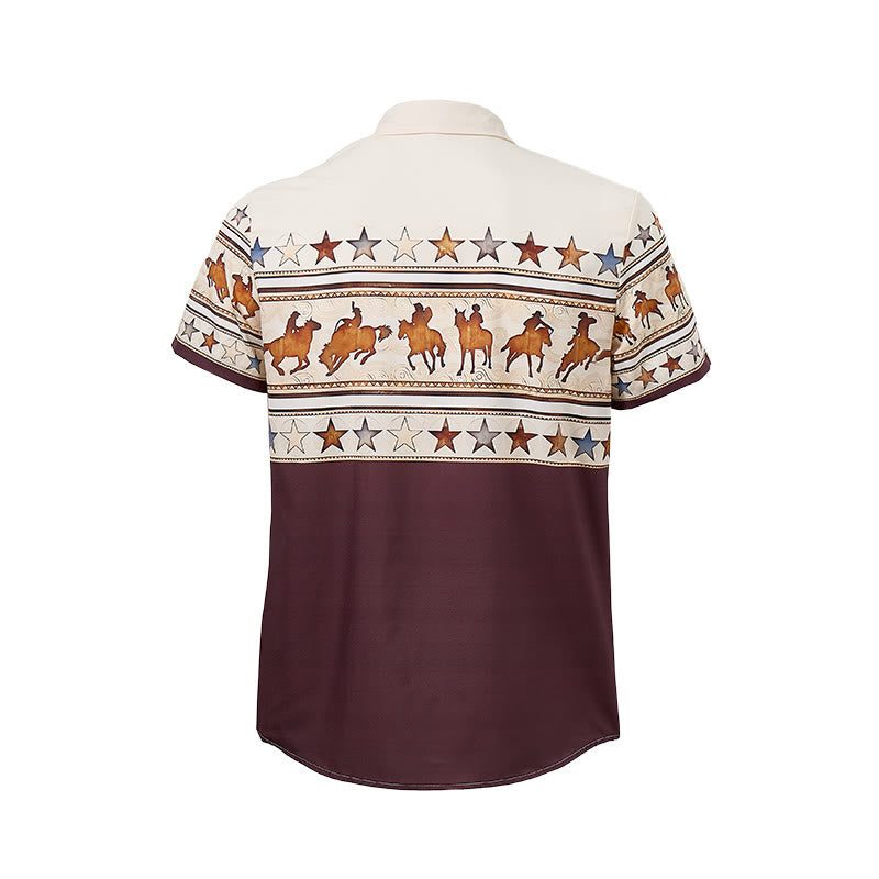 Herrenhemd mit Cowboy-Pferde-Silhouette in Braun und Creme - image 10