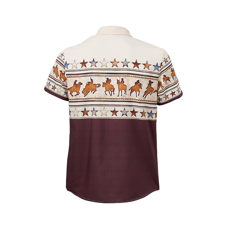 Herrenhemd mit Cowboy-Pferde-Silhouette in Braun und Creme - image 10