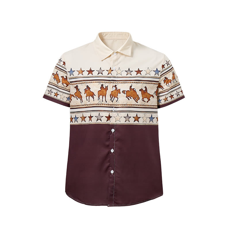 Herrenhemd mit Cowboy-Pferde-Silhouette in Braun und Creme - image 9