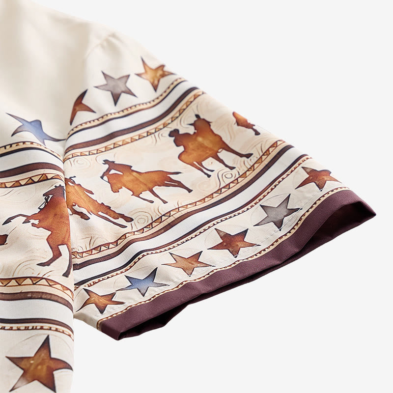 Herrenhemd mit Cowboy-Pferde-Silhouette in Braun und Creme - image 8