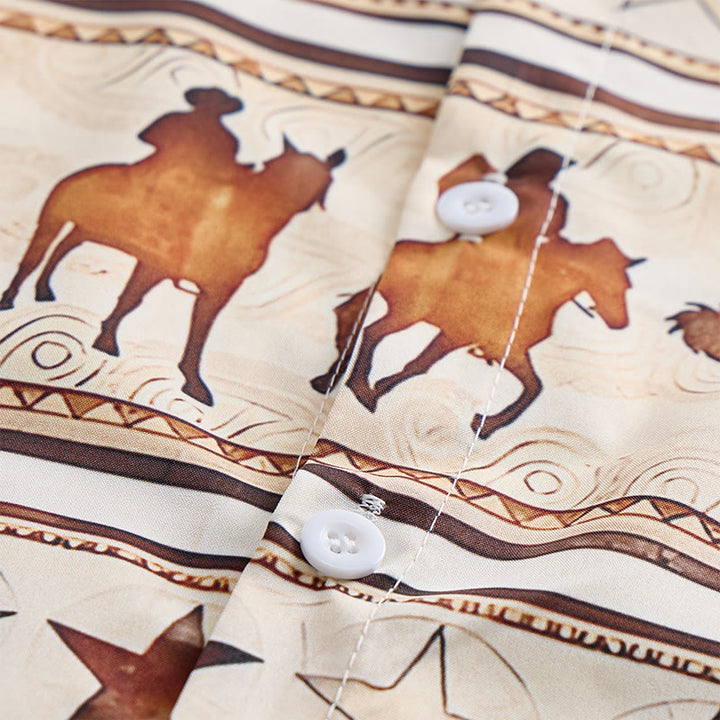 Herrenhemd mit Cowboy-Pferde-Silhouette in Braun und Creme - image 5