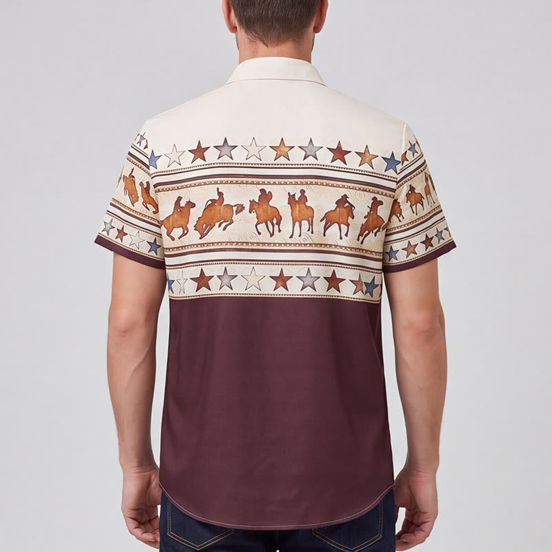 Herrenhemd mit Cowboy-Pferde-Silhouette in Braun und Creme - image 2