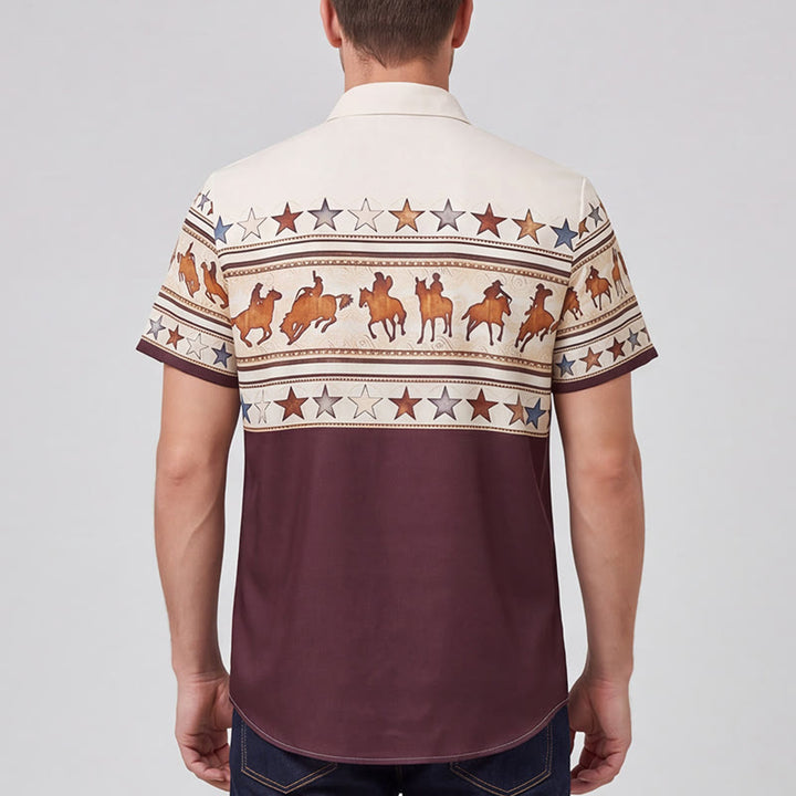 Herrenhemd mit Cowboy-Pferde-Silhouette in Braun und Creme - image 2